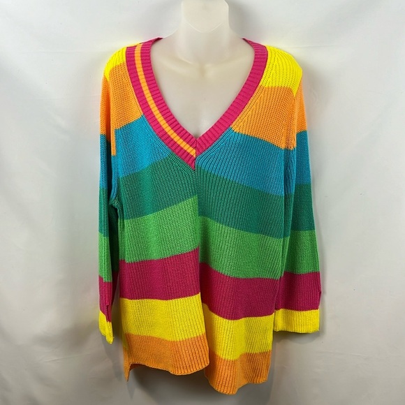 Zaket & Plover Colorblock Women's Knit Long Sleeve Pink, Green, Red, Yellow Sz L - Picture 1 of 7